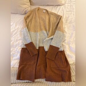 a new day Colorblock Open-Front Cardigan in Tan, Light Gray & Brown